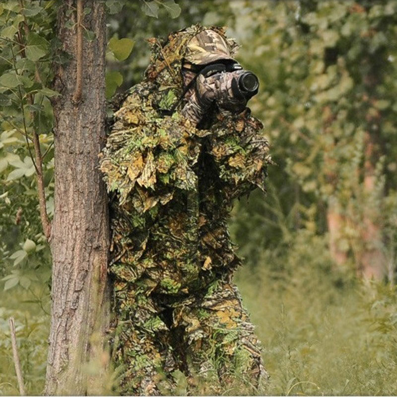 Ghillie Suit Woodland - Jaket kamuflase pria wanita, jaket bertudung